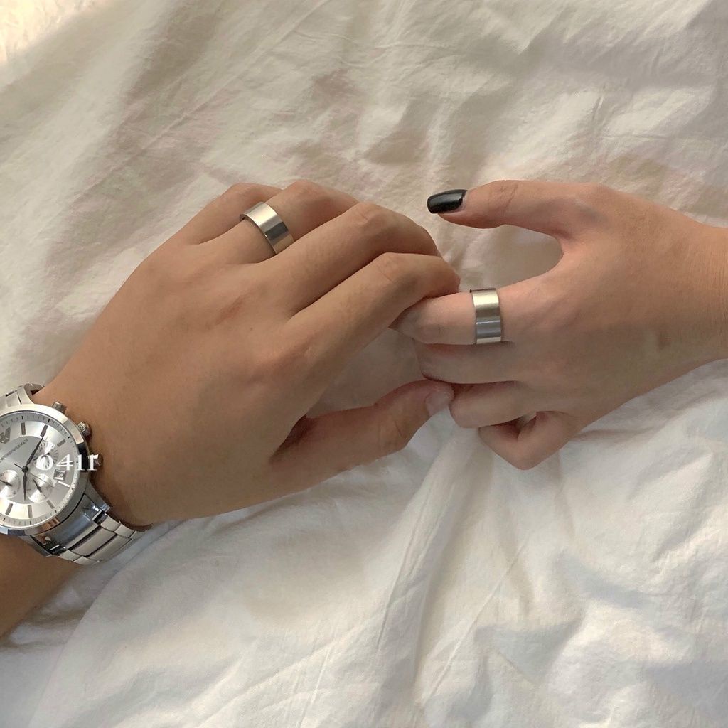 Nhẫn Bằng Thép Titan Màu Trơn Thiết Kế Đơn Giản Phong Cách Hàn Quốc Cho Nam Và Nữ