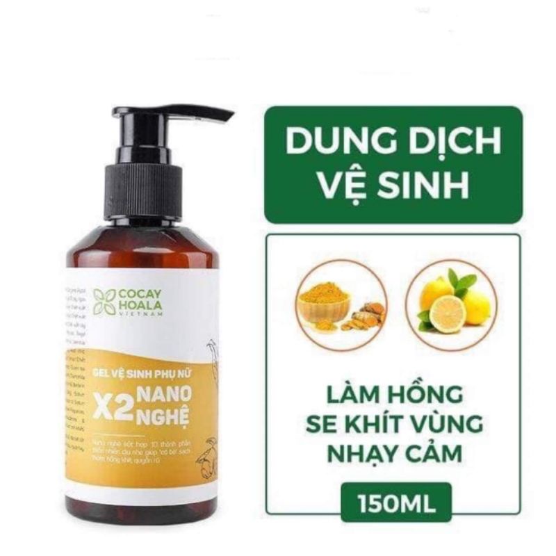 Dung Dịch Vệ Sinh Phụ Nữ Hồng Mịn Se Khít Gel X2 Nano Nghệ Cocayhoala 150ml