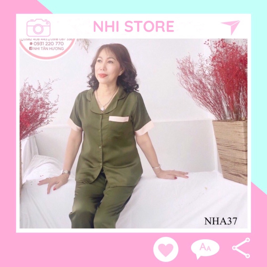 [FREESHIP 50K]  Đồ trung niên NHISTORE pijama lụa satin phối nẹp sang trọng tay ngắn có túi big size 50 - 75 kg