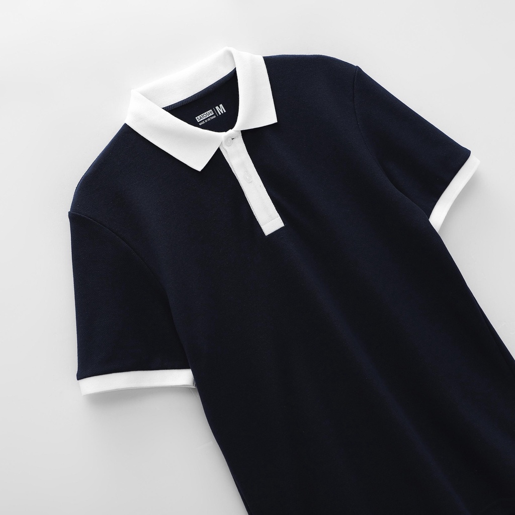 Áo Polo nam Satoshi Diamond Pique SAPL79 Navy Viền Cổ Trắng Chất Cotton