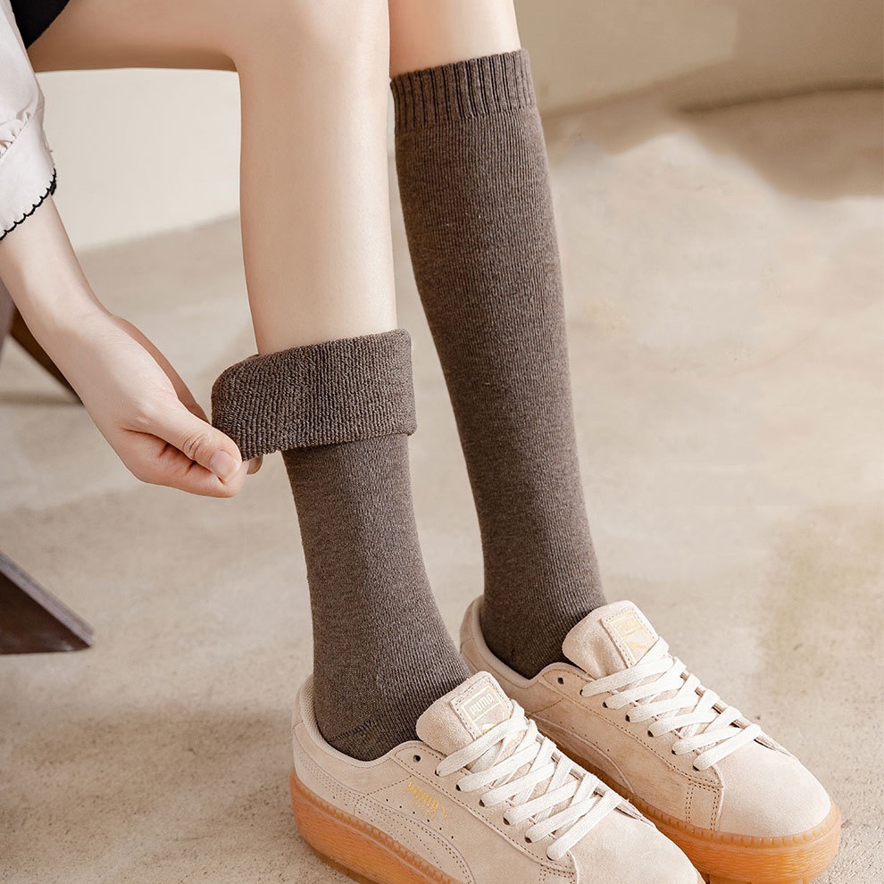Tất Cao Cổ Giả Boot, Tất Bắp Chân Cotton Len Thu Đông Chất Dày Mềm Mịn PK227