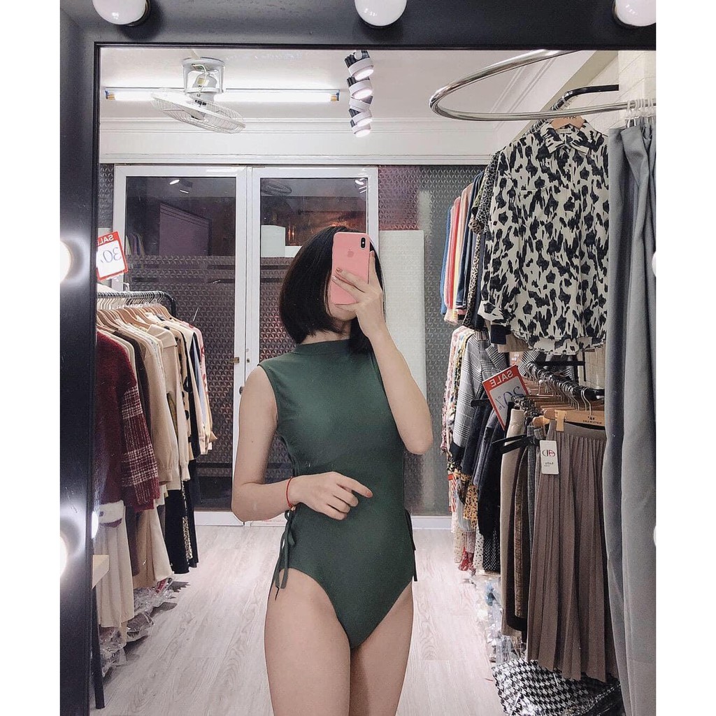 Bikini, Đồ Bơi Một Mảnh Thân Liền Đen Đan Hông Khóa Kéo ODERI LT-049