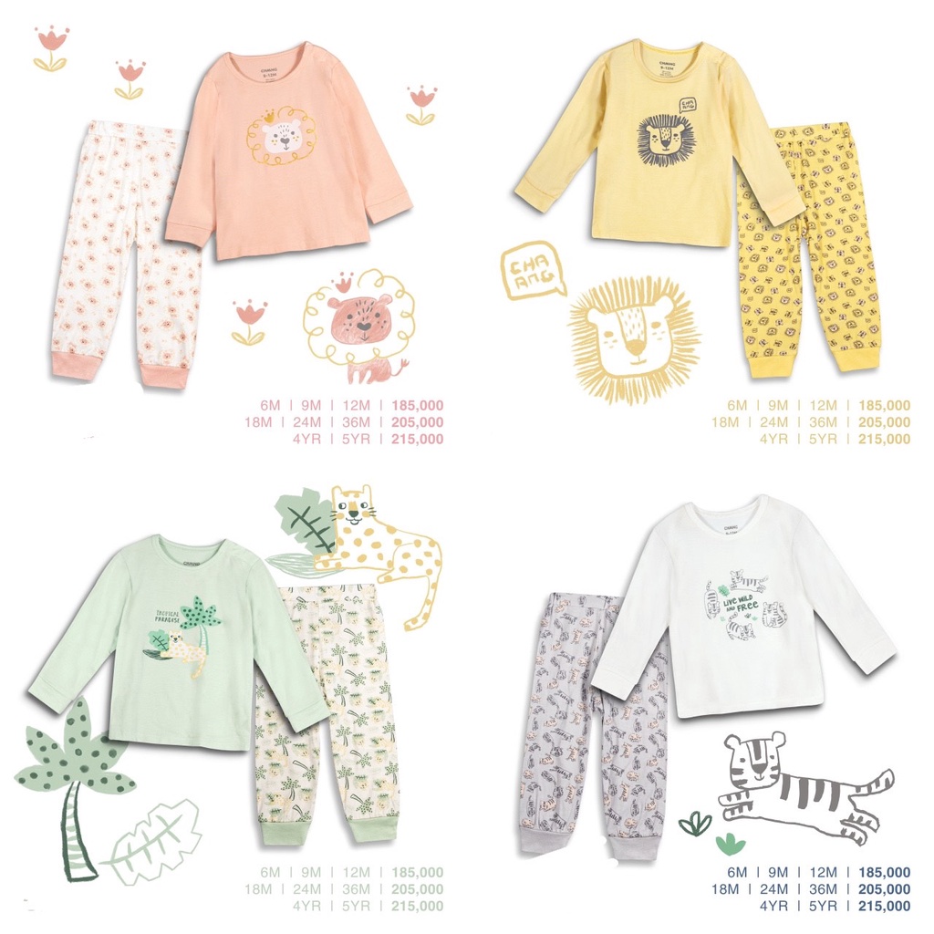 CHAANG Bộ dài tay cúc vai cotton mềm mịn bộ sưu tập Tigger 2022 cho bé trai, bé gái