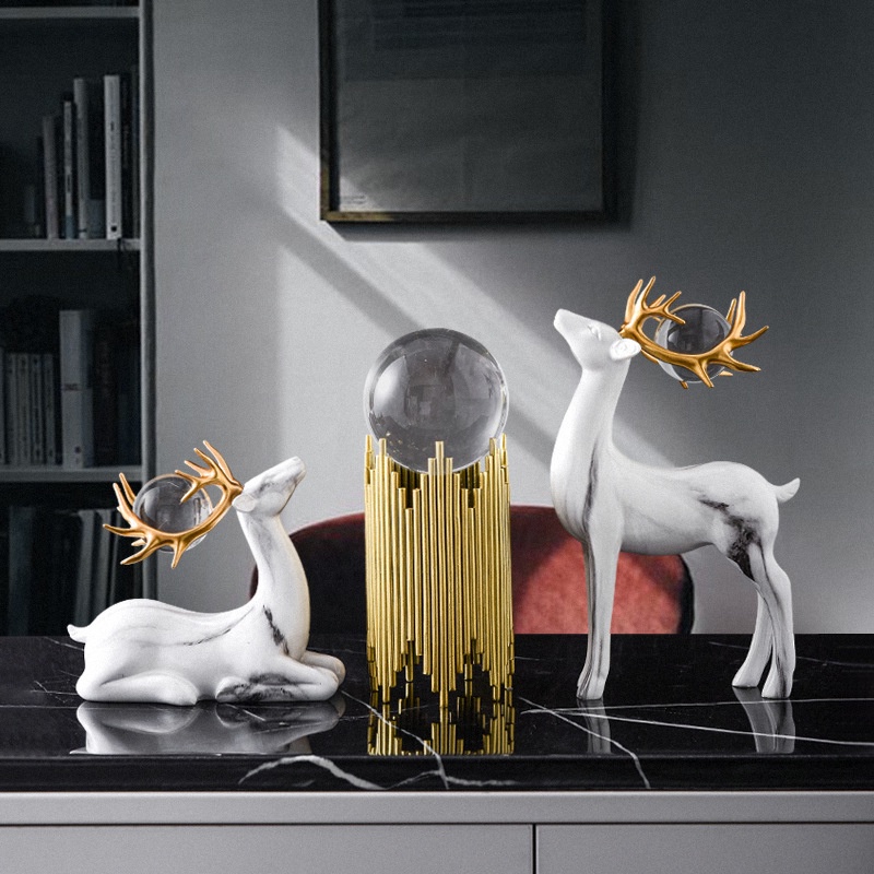 Tượng Cặp Hươu phong thuỷ, Tượng decor phòng phong cách bắc âu