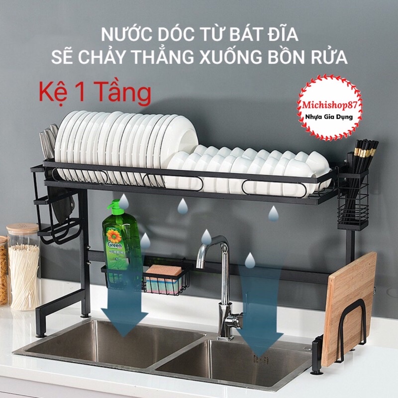[Giá Hủy Diệt] Kệ Để Chén Bát Đa Năng Trên Bồn Rửa Bát, Giá Để Bát Đĩa Thông Minh 1,2 Tầng Sơn Đen Chống Han Gỉ