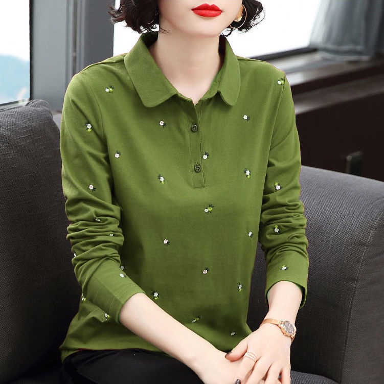 Áo polo 100% cotton Tay Dài Dáng Rộng Thời Trang Mùa Thu Dành Cho Nữ 7TRV