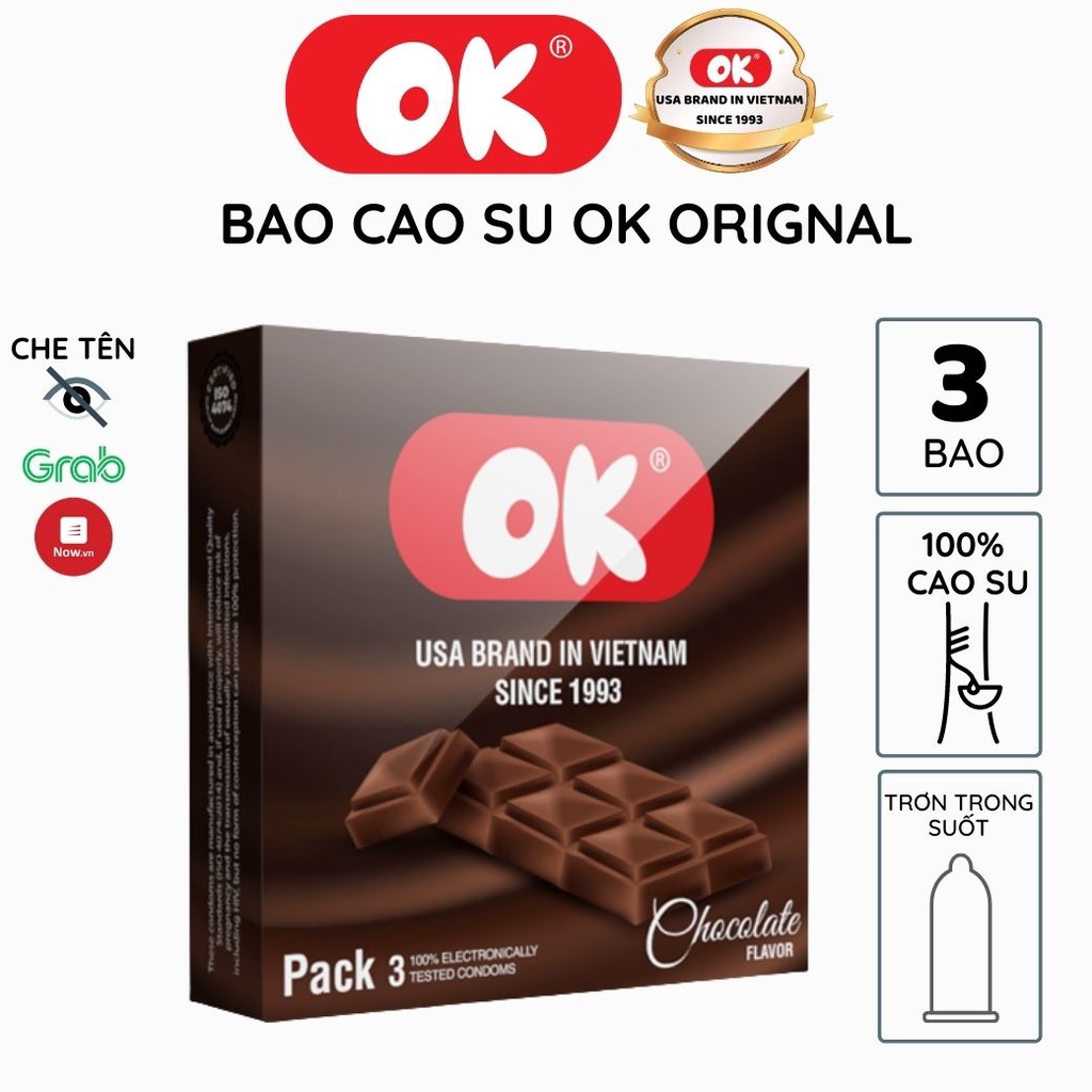 Bao Cao Su OK Hương Socolate Hộp 3 bao LOVE TOUCH dạng trơn siêu mỏng cao cấp