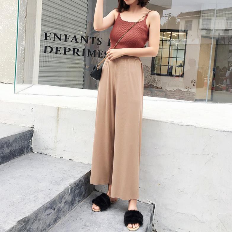 Quần Culottes Thun Tăm Ống Rộng Nữ [FREESHIP] Sớ cạp chun dáng suông co dãn màu ĐEN | BE | NÂU Ulzzang HOT  ྇