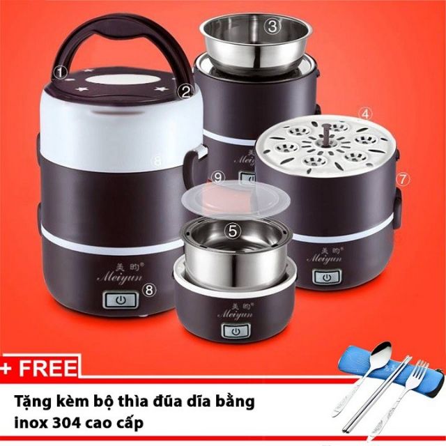 1086 hộp cơm cắm điện 3 tầng