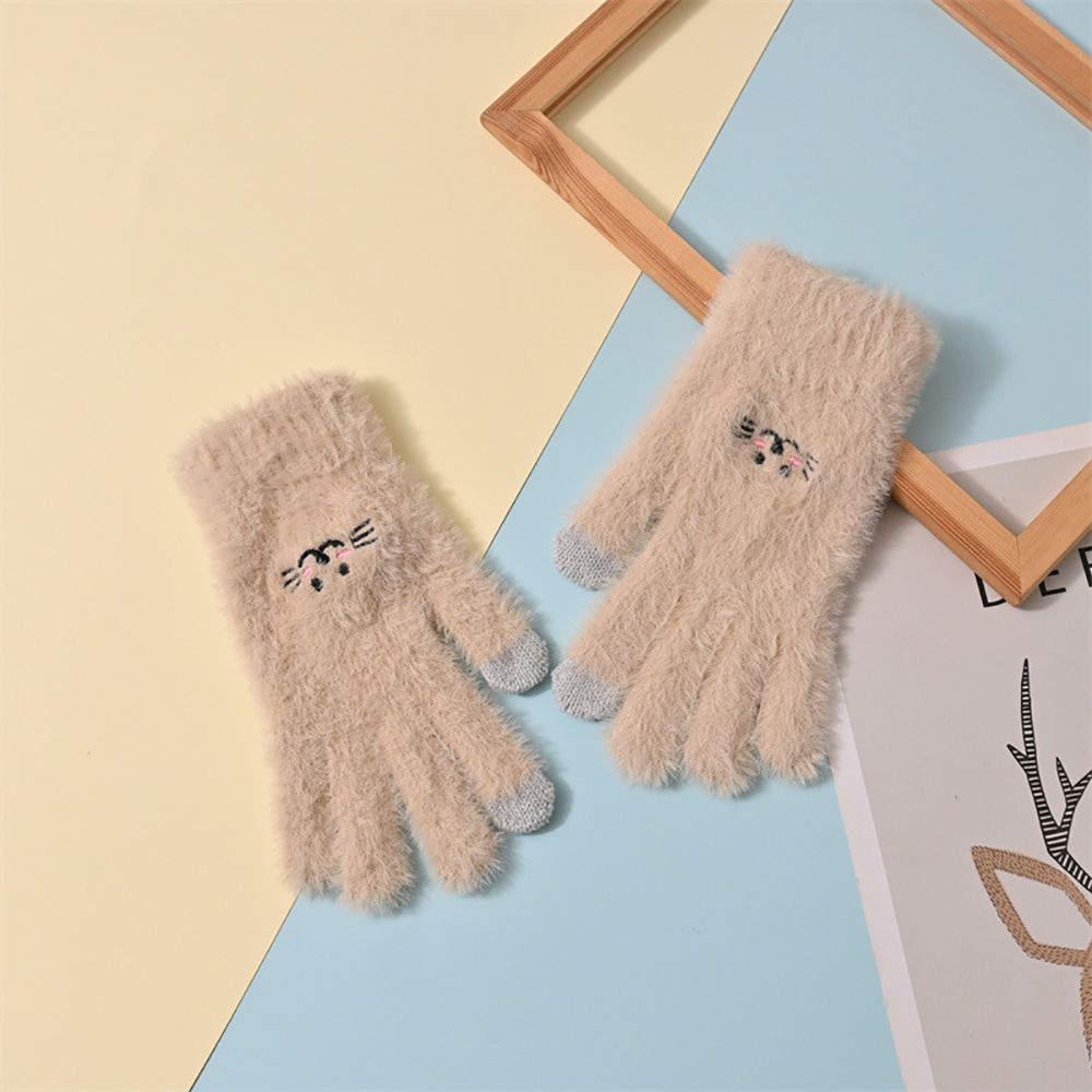 Găng tay giữ ấm họa tiết mèo dễ thương có thể dùng màn hình cảm ứng thời trang mùa đông