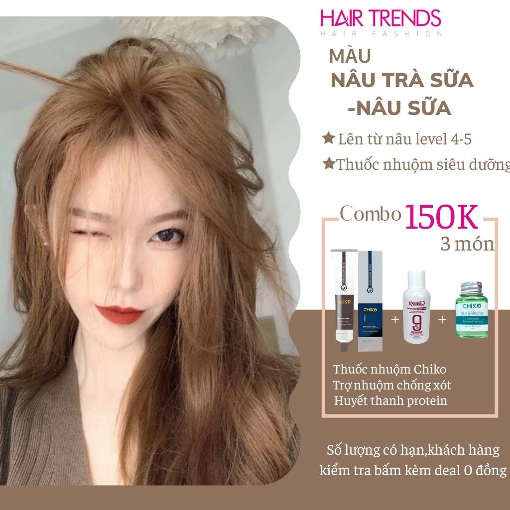 (Không tẩy tóc)Thuốc nhuộm tóc màu NÂU TRÀ SỮA tặng kèm trợ dưỡng,màu nhuộm Chiko-Hairtrends shop (CCK6.31)