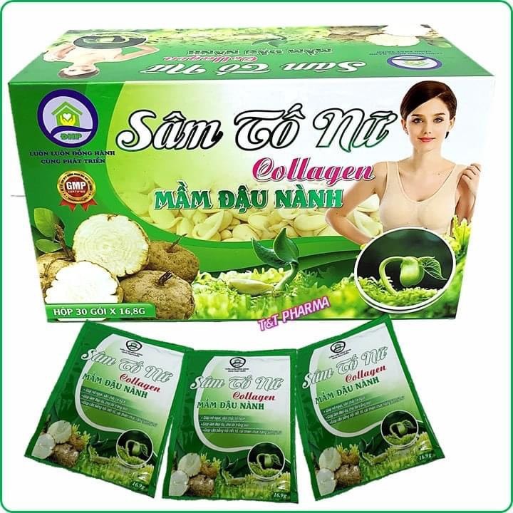 SÂM TỐ NỮ COLLAGEN MẦM ĐẬU NÀNH - Bổ sung Estrogen, giúp nở ngực,săn chắc, đẹp da, cân bằng nội tiết tố- Hộp 30 gói