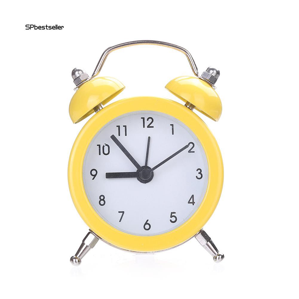 SPBS_Mini Round Metal Alarm Clock Desk Stand Clock for Home Room Kitchen Office