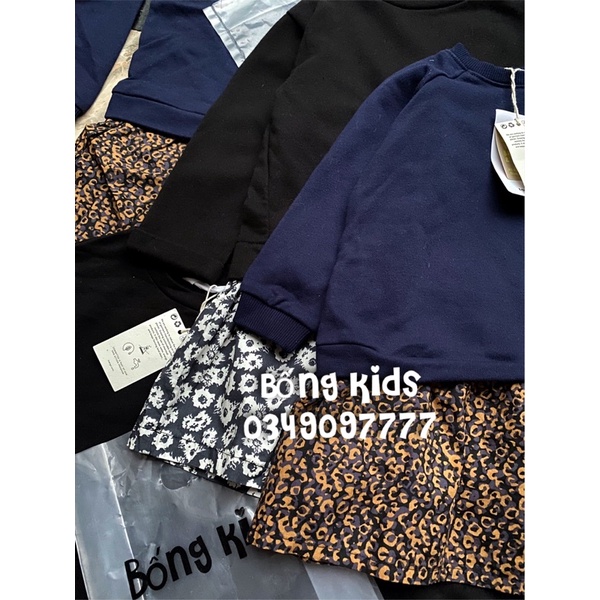 Váy Nỉ Bé Gái Dáng Suông Phối Leopart MG