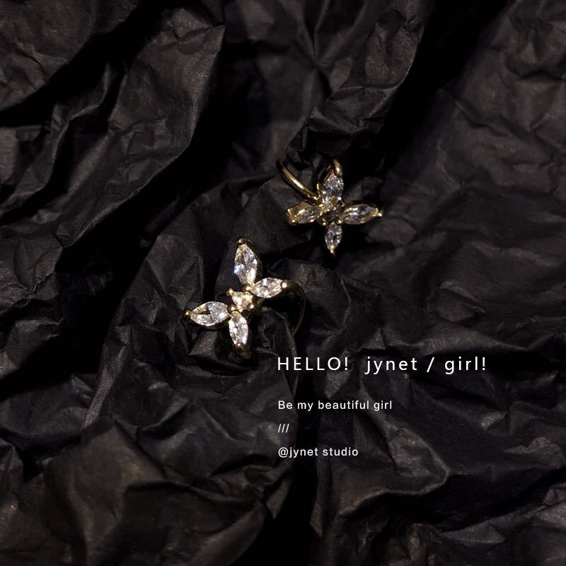 Khuyên Kẹp Vành Tai Hình Hoa/Bướm Đính Đá Zircon Phong Cách Nhật Bản Cho Nữ