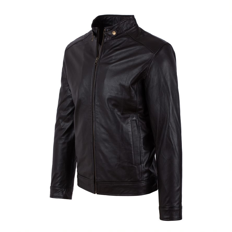 Áo da nam FTT Leather - Racer Jacket da bò trơn cổ khuy S2022 - Mã AD202B40