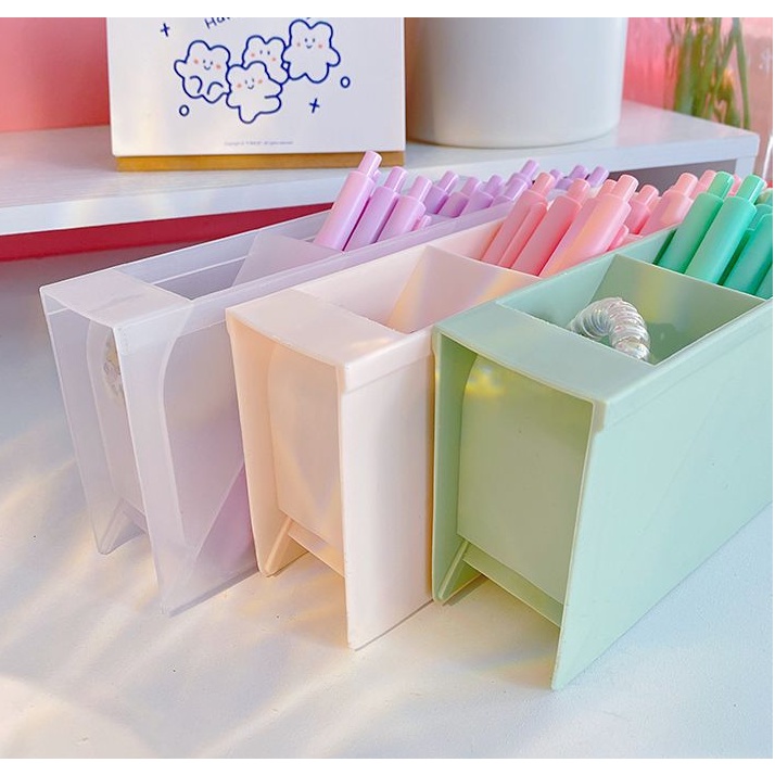 Hộp Đựng Viết, Kệ Đựng Bút Để Bàn Mini Màu Trắng-Pastel Nhiều Ngăn