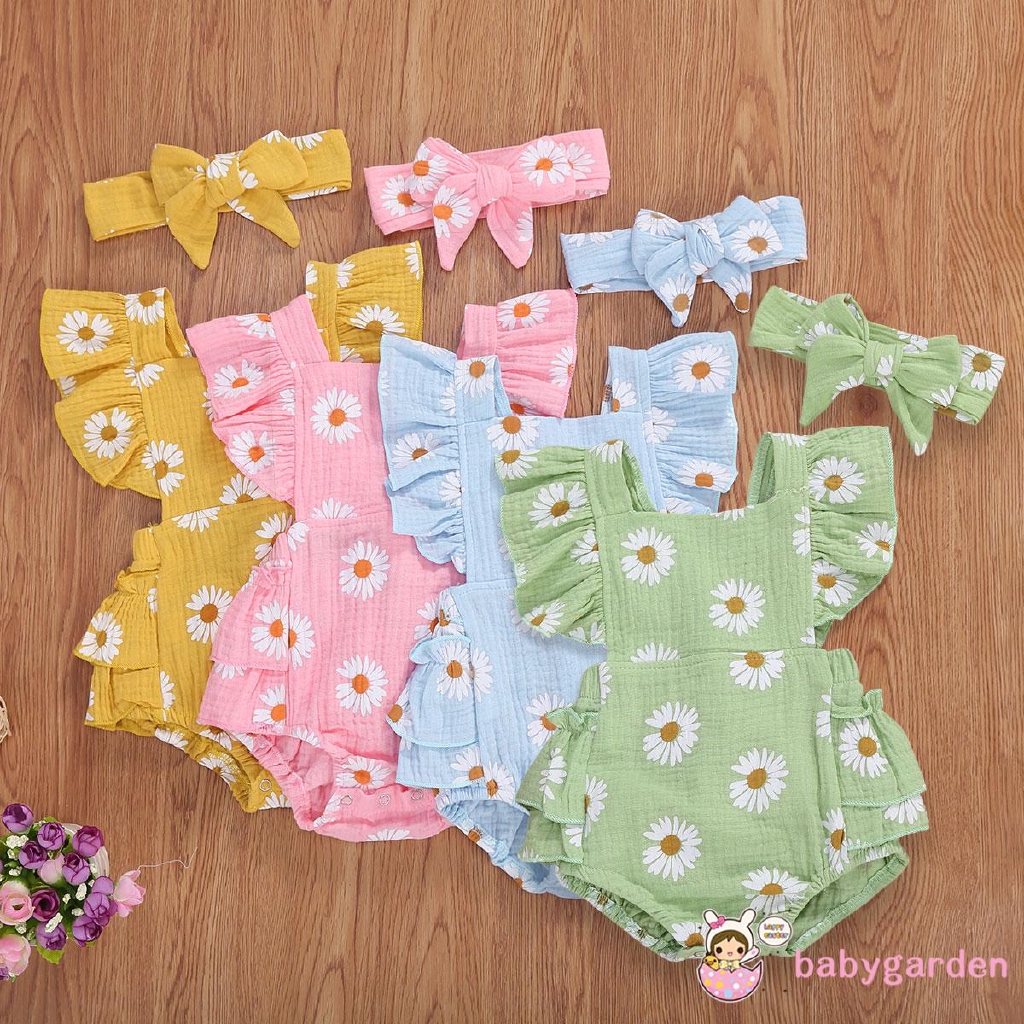 Bộ áo liền quần tay cánh tiên + băng đô xinh xắn đáng yêu cho bé gái