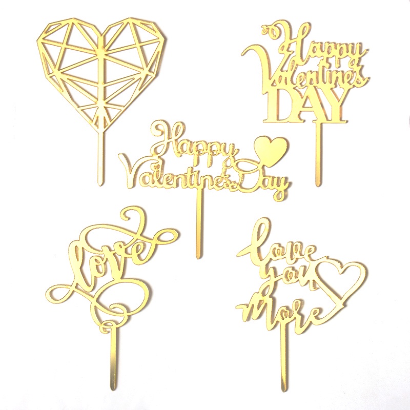 Set 10 Que Cắm Trang Trí Bánh Chữ Happy Valentine Xinh Xắn