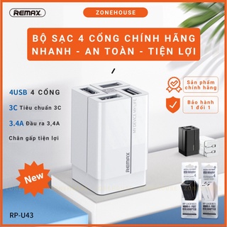 Củ sạc nhanh 4 cổng remax chính hãng, cục sạc điện thoại thông minh, chân gập tiện dụng, sạc đa năng phân phố