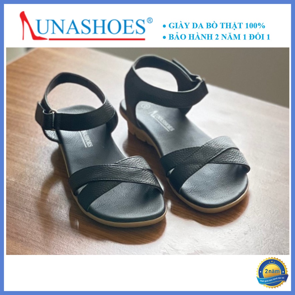 Dép sandal nữ đế bệt Lunashoes 6601 giày da bò thật mềm êm chân bảo hành 24 tháng