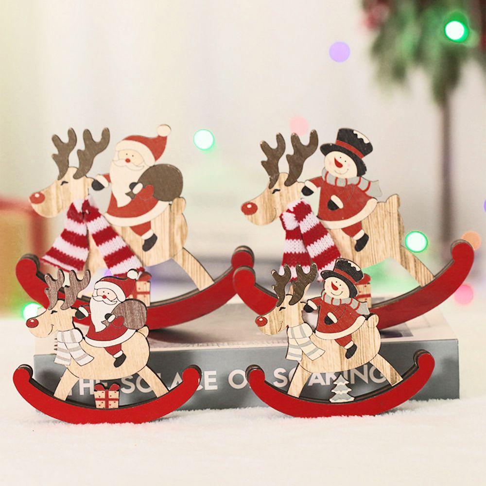 1 Phụ Kiện Treo Trang Trí Giáng Sinh Bằng Gỗ Hình Ông Già Noel &amp; Người Tuyết