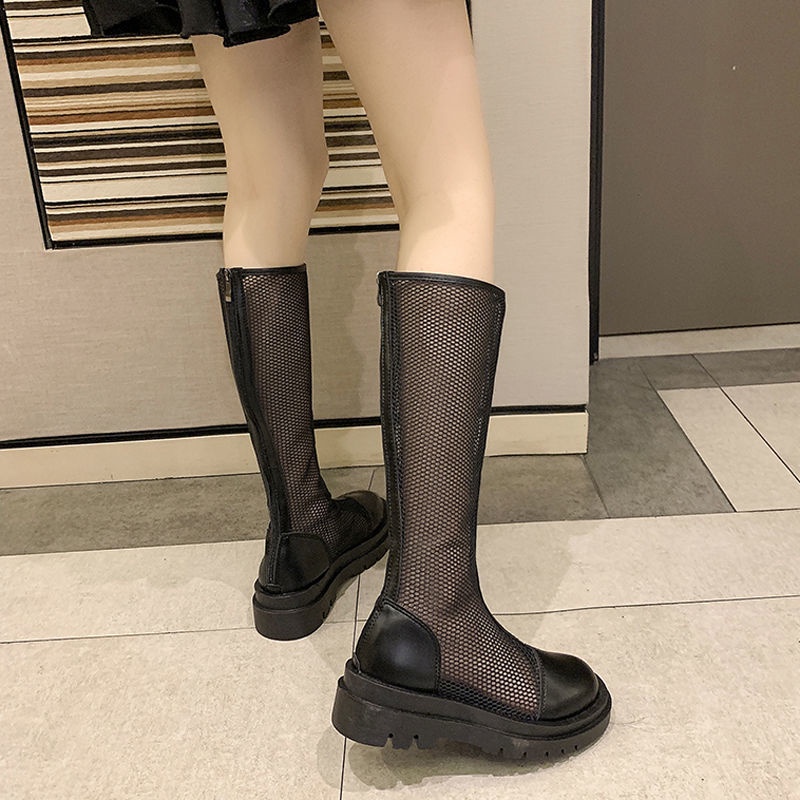Giày Bốt Cổ Cao Phối Lưới Thoáng Khí Đế Dày Dễ Phối Đồ Thời Trang Mùa Hè Dành Cho Nữ 2022
