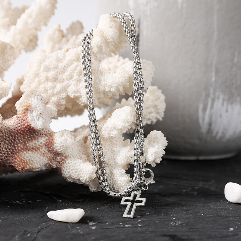 Vòng Tay Chuỗi Đôi Hình Thánh Giá Phong Cách Retro Cho Nam