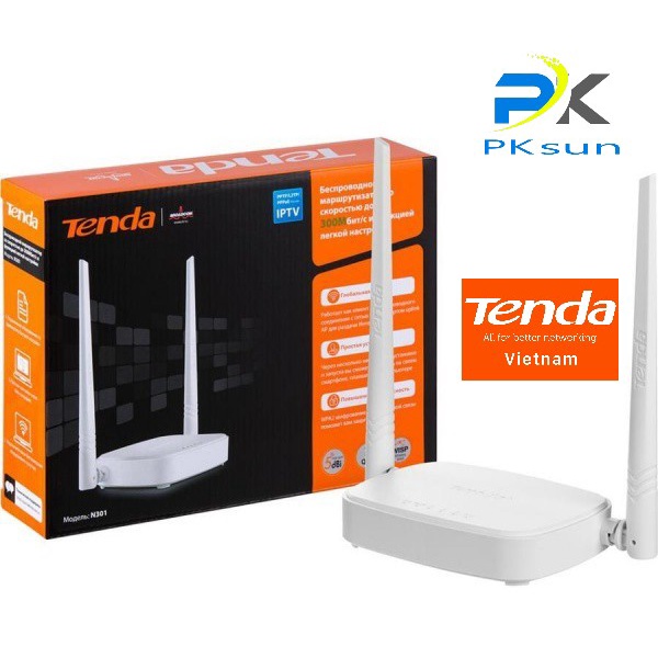 Bộ phát wifi không dây 2 râu kích sóng repeater Wireless Router N301 chuẩn 300Mbps Tenda - Hàng chính hãng