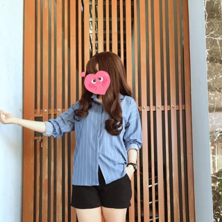 Áo Sơ mi oversize xanh dương sọc trắng (lụa)