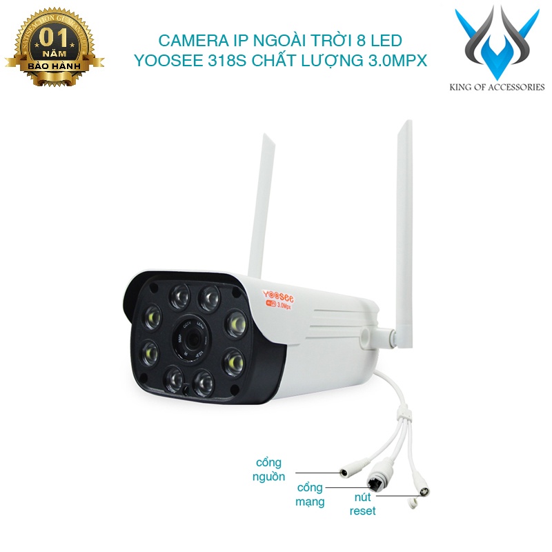 Camera IP wifi ngoài trời Yoosee 318s 2 Râu 3.0 Mpx 4 led sáng 2 led hồng ngoại - hỗ trợ đàm thoại 2 chiều (trắng)