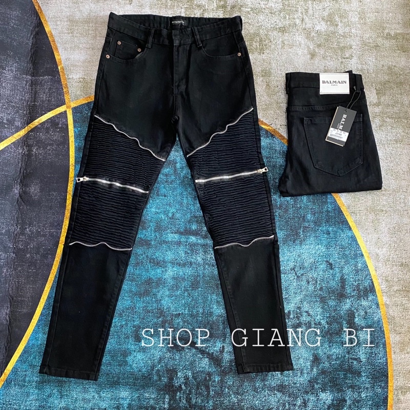 Quần jean vá nhăn phối 6 khoá,quần jean phối khoá zip vá nhăn gối