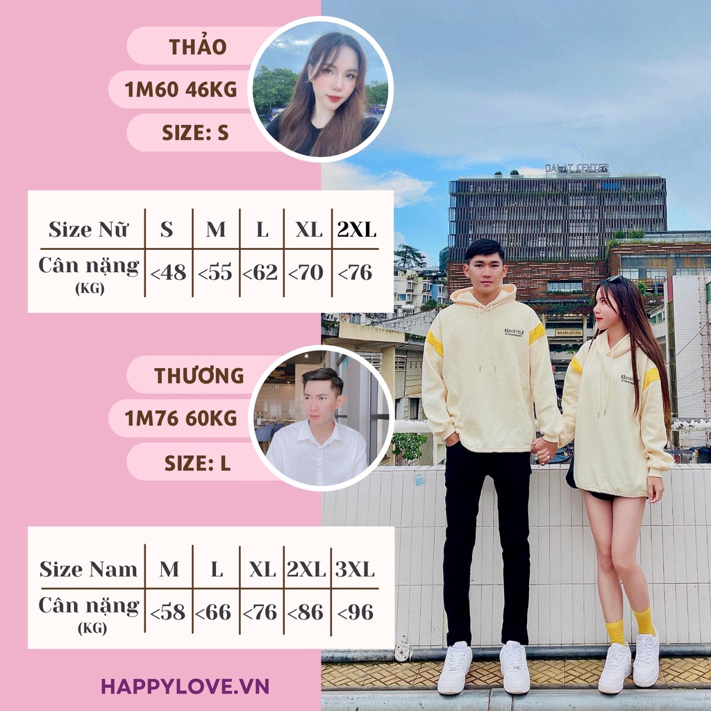 Áo đôi hoodie mùa đông nam nữ form rộng Hàn Quốc màu be chữ thêu Quảng Châu cao cấp HAPPYLOVE, Áo hoddie cặp đôi đẹp H17