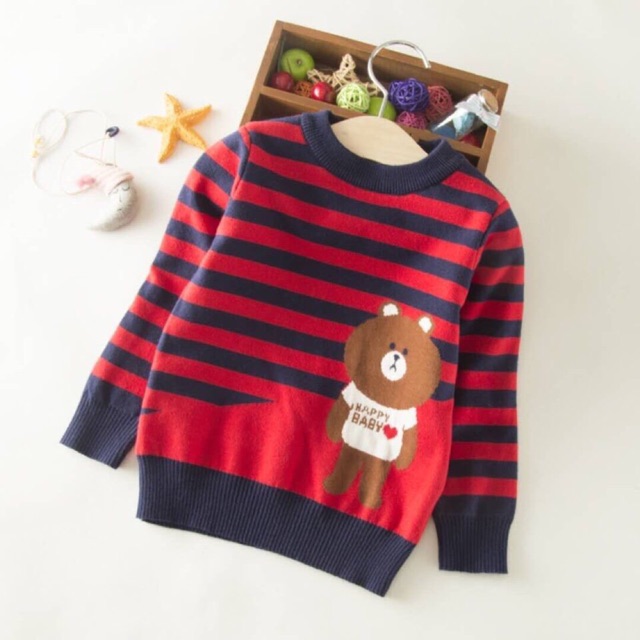 Áo len kẻ sọc xuất xịn, hoạ tiết gấu cute, chất đẹp