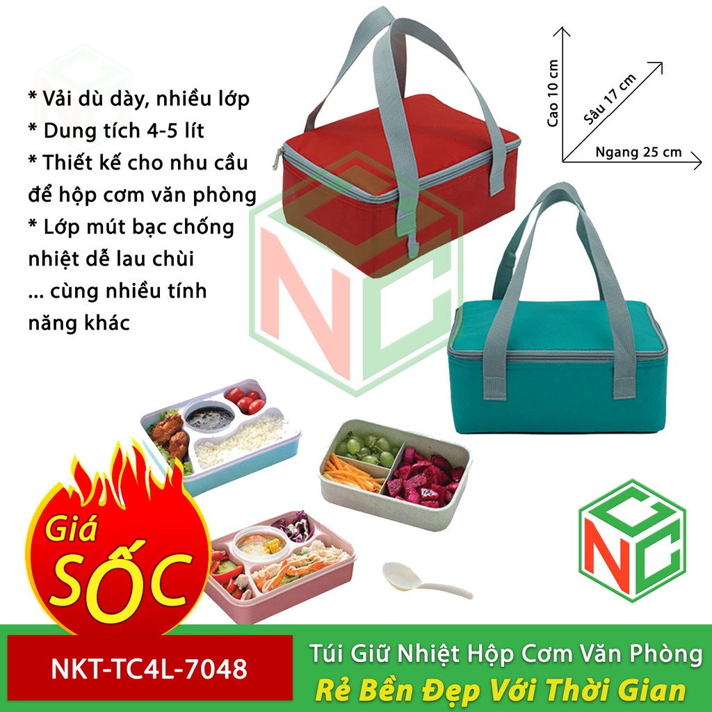 Túi Giữ Nhiệt Hộp Cơm Văn Phòng dung tích 4 Lít Dành Dân Công Sở - Công Nhân - Sinh Viên - NKT-TC4L-7048