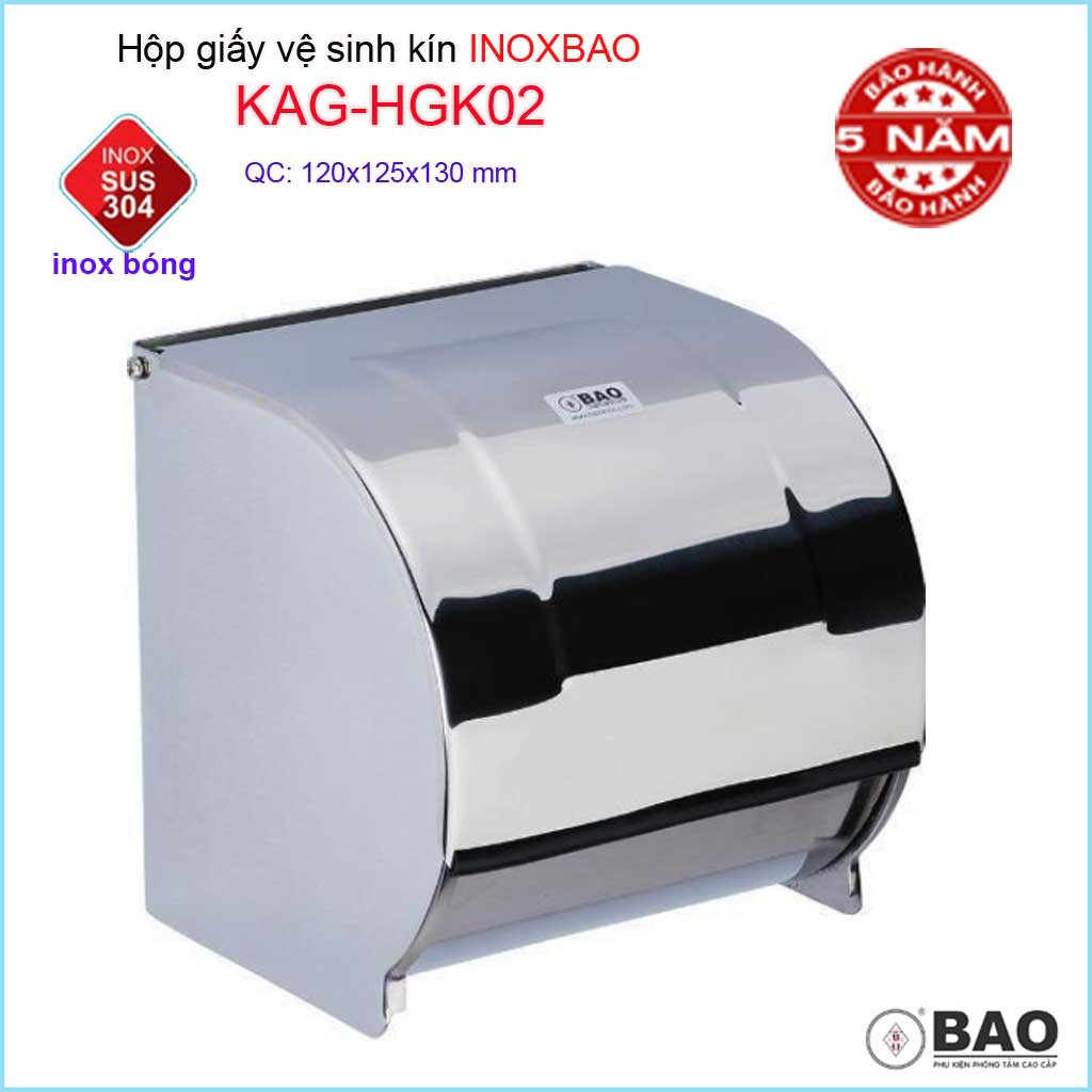 Hộp đựng giấy vệ sinh kín nước Inox Bảo KAG-HGK02, Móc giấy toilet SUS304 inox dập khuôn cao cấp thiết kế tuyệt đẹp