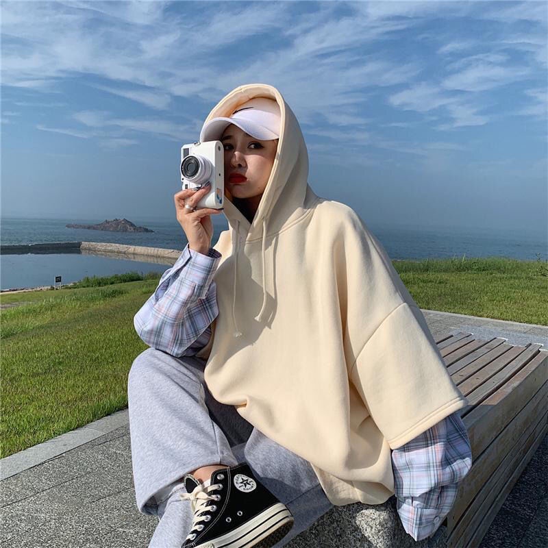 Áo Hoodie Giả Hai Lớp Dáng Rộng Phong Cách Hong Kong Thời Trang Mùa Đông Cho Nam