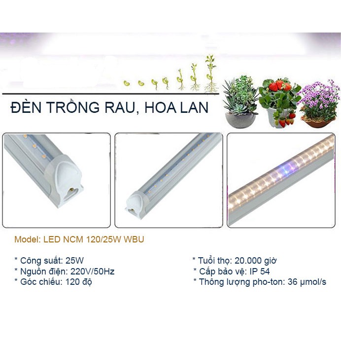 Đèn LED NCM 1200/25W WBU trồng rau, hoa lan Rạng Đông chính hãng