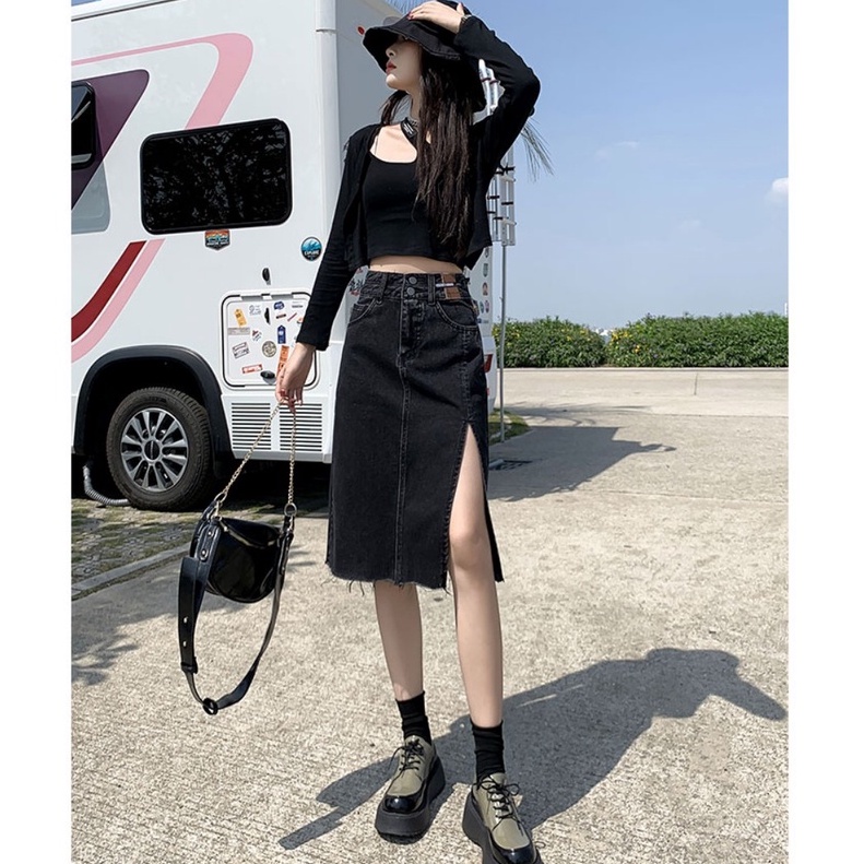 Chân Váy Jeans Xẻ Tà Dài + Ngắn Phong Cách Ulzzang C2