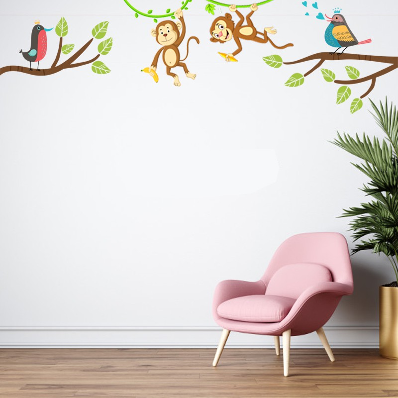 Chủ Đề Động Vật Vui Đùa Trên Cây | Set Decal Dán Tường Trang Trí Phòng Ngủ Cho Bé Yêu