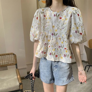 Áo kiểu cho nữ họa tiết hoa phong cách hàn quốc