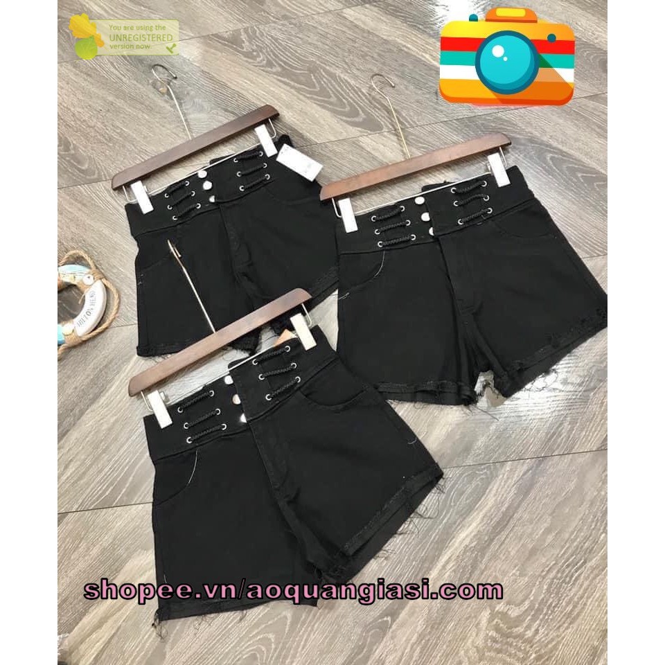 quần sooc nữ vải kaki lưng phối dây mt983 màu đen size s,m,l rẻ đẹp, cá tính cho các cô nàng năng động  AQGS.com