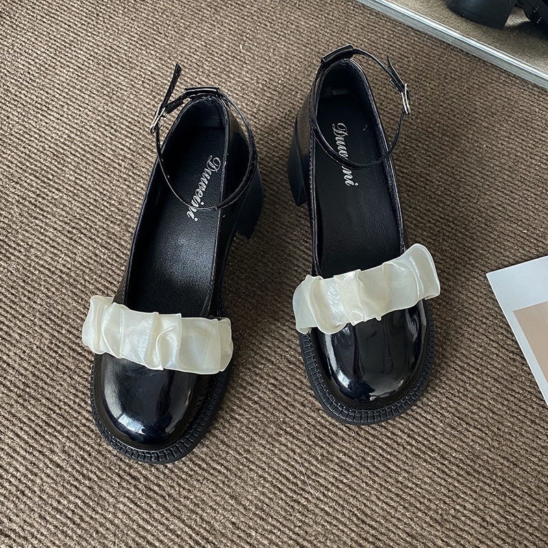 Giày búp bê Lolita dây cài đế 5 phân ôm chân cao cấp - giày nữ đế độn da mềm thời trang