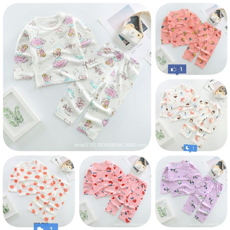 Bộ cotton sợi tre dài tay hàng Quảng Châu cho bé