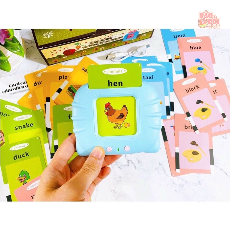 Máy đọc thẻ song ngữ, bộ kèm theo thẻ cho bé