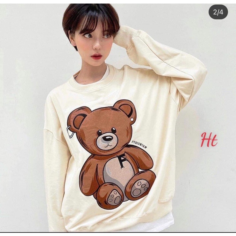 Áo nỉ bo gấu nâu bụng F HT11