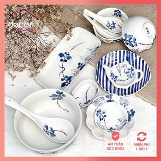 Bộ bát đĩa gốm sứ bát tràng cao cấp, men sứ sáng bóng, 14 mẫu đa dạng