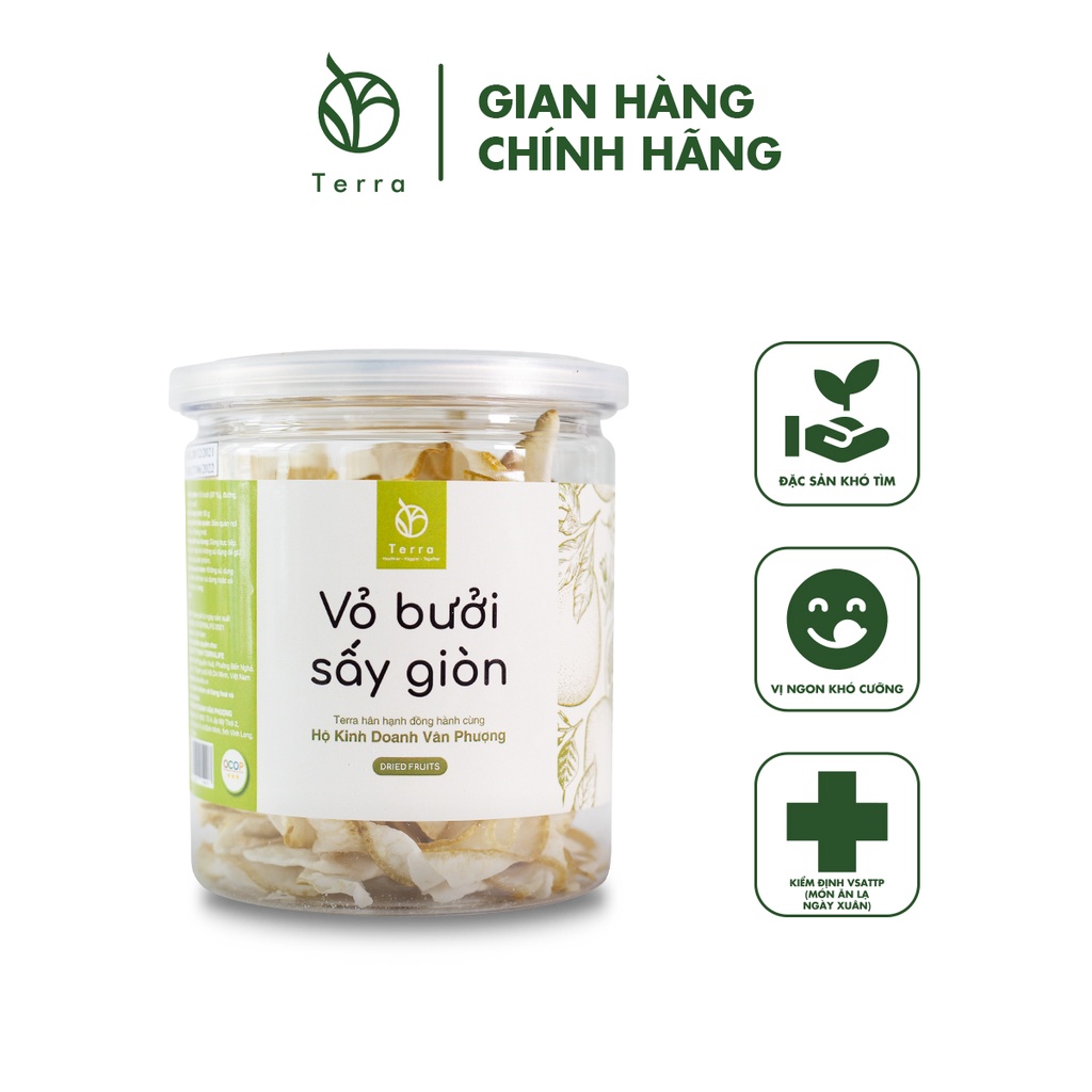 Vỏ bưởi sấy giòn Terra thêm vị chanh giấy siêu lạ ngọt thanh tự nhiên không tẩm đường - Đồ ăn vặt siêu ngon hộp 50gr.