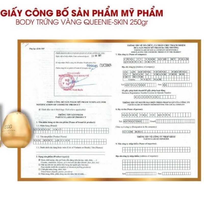 CHÍNH HÃNG BODY TRỨNG VÀNG KÈM QUÀ TẶN SERUM HUYẾT THANH KÍCH TRẮNG