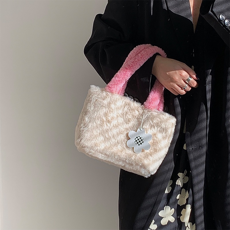 Túi Xách Tay Phủ Bông Màu Sắc Tương Phản Thời Trang Thu Đông Cho Nữ 2021